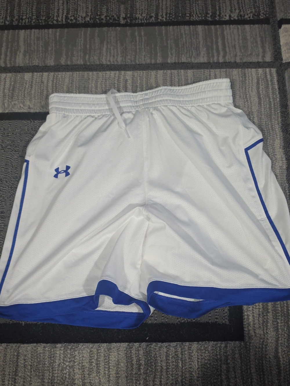 Under Armour White Mesh Shorts with Blue Accents